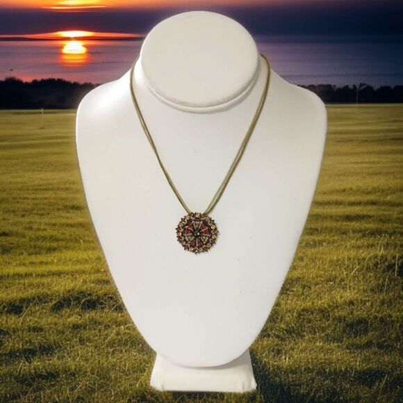 Y2K Rhinestone Disc Necklace Bohemian Cord Whimsigoth Fairy Coquette Lia Sophia - Picture 9 of 16